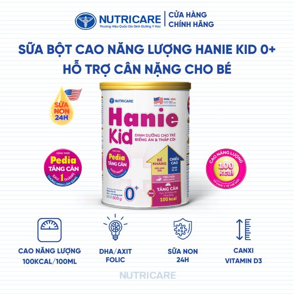 Sữa Bột HANIE KID Nutricare Bé Từ 0-10 Tuổi Sữa Non 24H Cao Năng Lượng Cho Bé Suy Dinh Dưỡng Biếng Ăn Thấp Còi