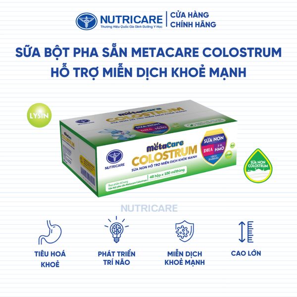 Thùng 48 Hộp Sữa Bột Pha Sẵn METACARE COLOSTRUM Nutricare Tăng Cường Đề Kháng Hệ Miễn Dịch Bé Từ 1 Tuổi Với Sữa Non IgG