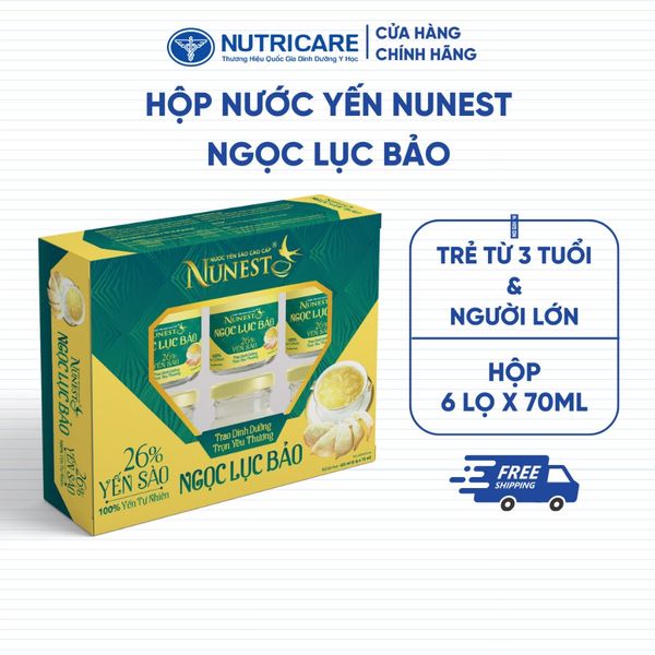 Hộp 6 Hũ Nước Yến Sào NUNEST Ngọc Lục Bảo 26% Tổ Yến Hỗ Trợ Chức Năng Xương Khớp Tăng Cường Sức Khoẻ 70ml/hũ
