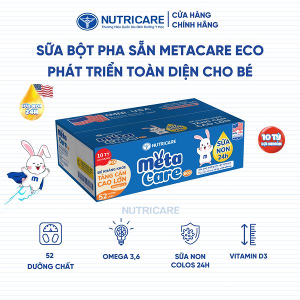 Thùng 48 Hộp Sữa Bột Pha Sẵn METACARE ECO Nutricare Tăng Cân Chiều Cao Tăng Sức Đề Kháng Từ 1 Tuổi Với Sữa Non 24H