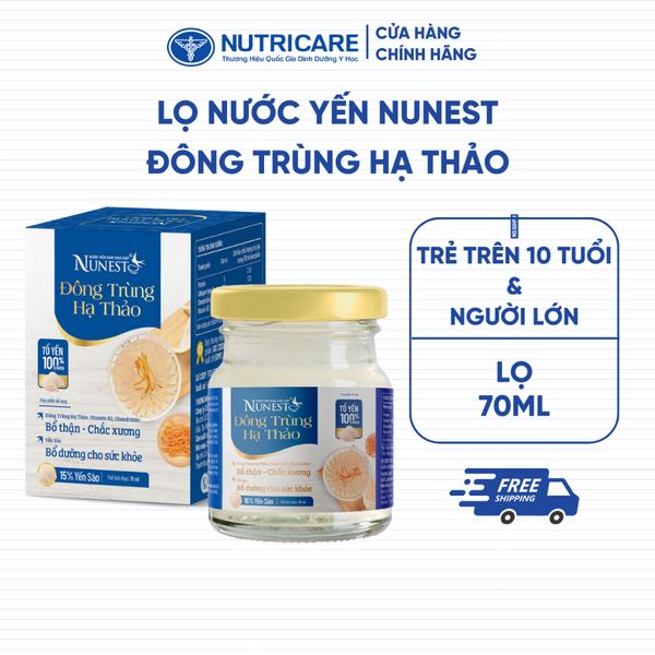 Lốc Nước Yến NUNEST Đông Trùng Hạ Thảo 15% Tổ Yến Giúp Bổ Thận Chắc Xương Bồi Bổ Sức Khoẻ 70ML/HŨ