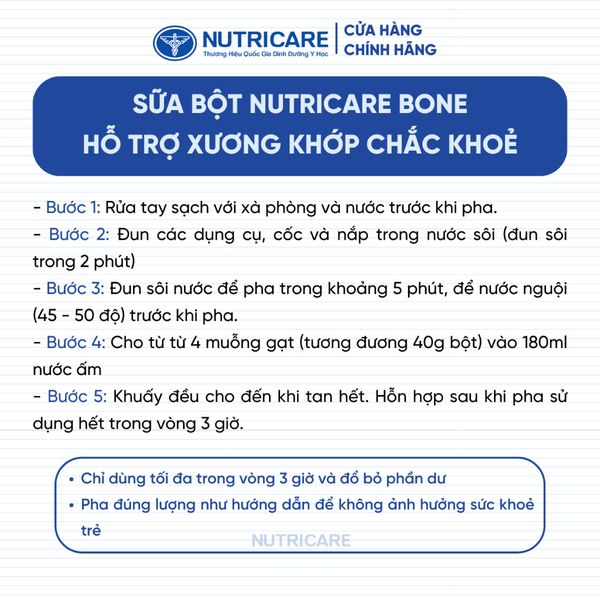 Sữa Bột Nutricare BONE Giúp Xương Khớp Chắc Khoẻ Tăng Cường Khối Cơ Sữa Giảm Đường Ít Ngọt 850G/Lon