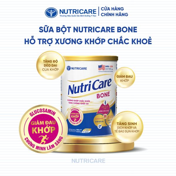 Sữa Bột Nutricare BONE Giúp Xương Khớp Chắc Khoẻ Tăng Cường Khối Cơ Sữa Giảm Đường Ít Ngọt 850G/Lon