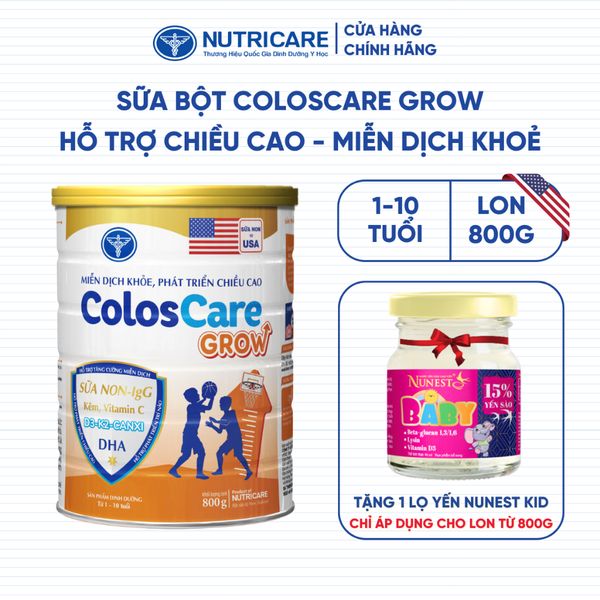 Sữa Bột COLOSCARE GROW+ Nutricare Bé Từ 1-10 Tuổi Sữa Non IgG Phát Triển Chiều Cao Tăng Cường Miễn Dịch 800G