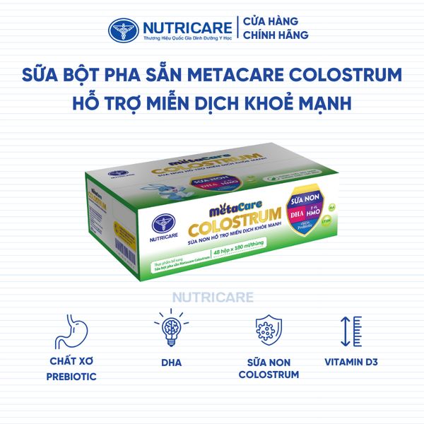Thùng 48 Hộp Sữa Bột Pha Sẵn METACARE COLOSTRUM Nutricare Tăng Cường Đề Kháng Hệ Miễn Dịch Bé Từ 1 Tuổi Với Sữa Non IgG