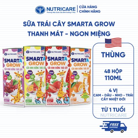Thùng 48 Hộp Sữa Trái Cây SMARTA GROW Nutricare 110ML Giúp Bé Phát Triển Chiều Cao Xương Chắc Khoẻ Cho Bé Từ 1 Tuổi