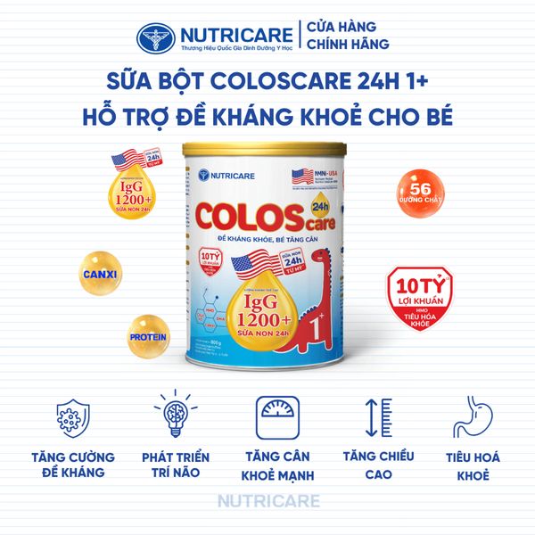 Sữa Bột COLOSCARE 24H 1+ Nutricare Bé Tăng Cân Cao Lớn Đề Kháng Khoẻ Tiêu Hoá Tốt Với Sữa Non 24h IgG 1200+ Từ 1-2 Tuổi