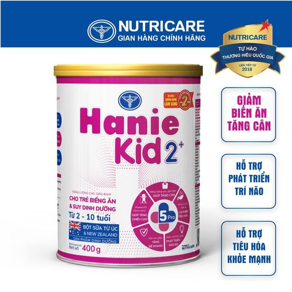 Sữa bột Nutricare Hanie Kid 2+ cho trẻ biếng ăn suy dinh dưỡng 400g