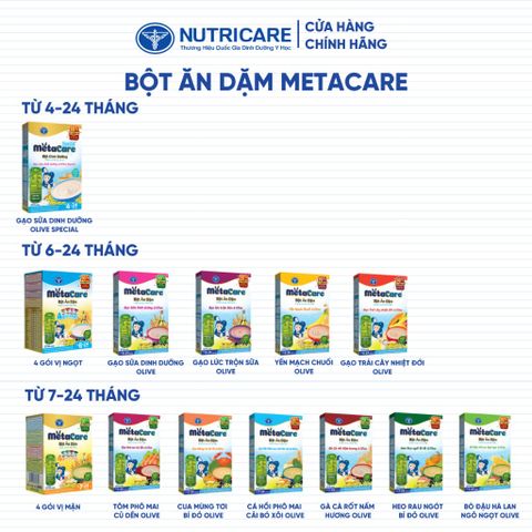 Bột Ăn Dặm NUTRICARE Metacare Hương Vị Thơm Ngon Kích Thích Vị Giác Bé Ăn Ngon Ngủ Sâu Tiêu Hoá Ổn Định 200G/Hộp
