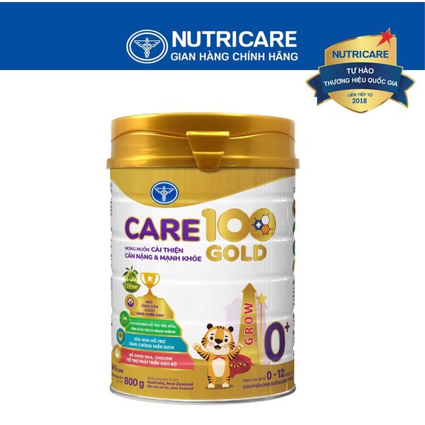 Sữa Bột CARE 100 GOLD GROW 0+ Nutricare Phát Triển Chiều Cao Trí Não Tăng Cân Tăng Cường Miễn Dịch Bé 0-12 Tháng 800G