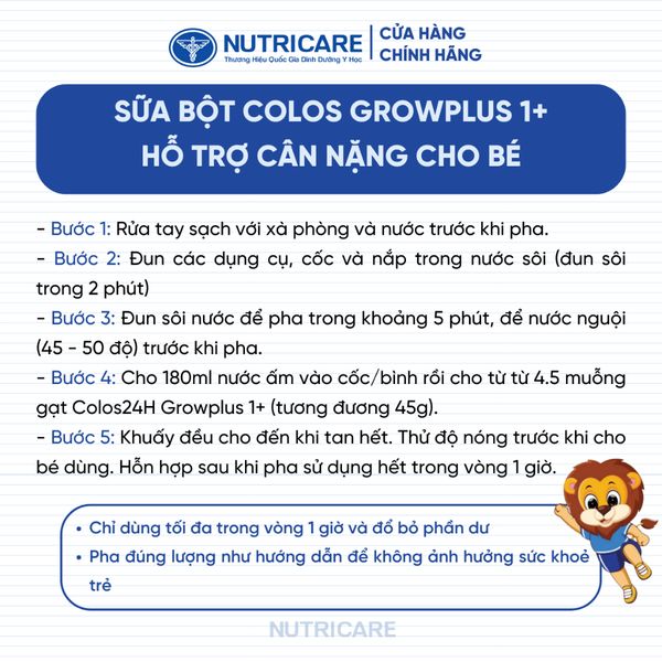 Sữa Bột GROW PLUS Colos 24h Nutricare Từ 0-10 Tuổi Giúp Bé Tăng Cân Phát Triển Chiều Cao Tăng Cường Đề Kháng và Tiêu Hoá