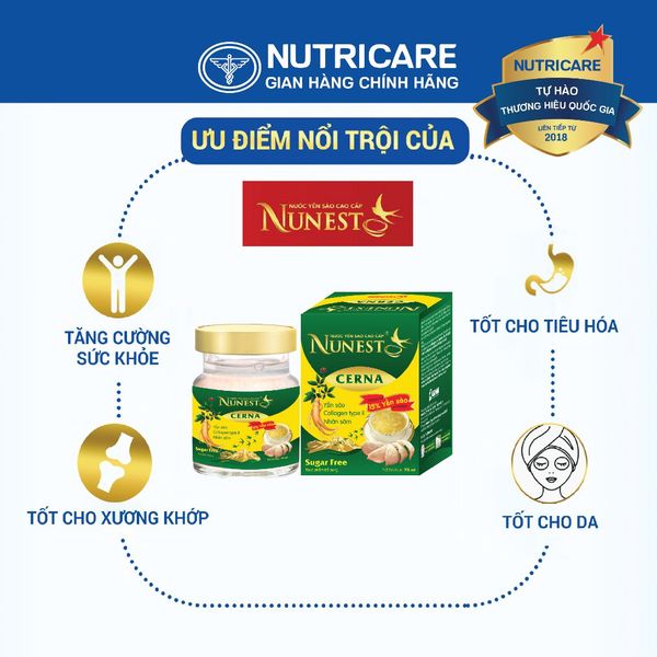 Nước Yến Sào NUNEST CERNA Nhân Sâm Cao Cấp Không Đường 15% Tổ Yến Dành Cho Người Tiểu Đường Ăn Kiêng Kém Ăn 70ML/HŨ