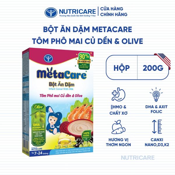 Bột Ăn Dặm Nutricare Metacare Tôm Phô Mai Củ Dền & Olive 200g