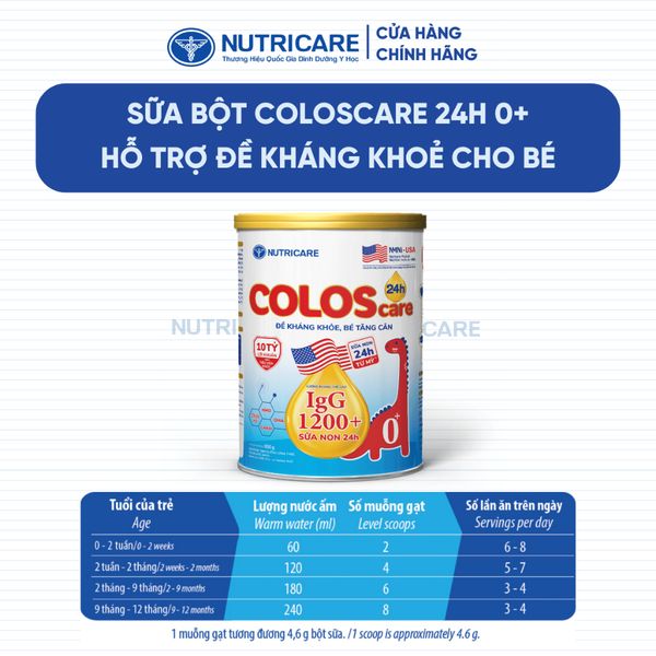 Sữa Bột COLOSCARE 24H Nutricare Bé 0-10 Tuổi Hỗ Trợ Tăng Cân Cao Lớn Tiêu Hoá Tốt Với Sữa Non IgG và Lợi Khuẩn