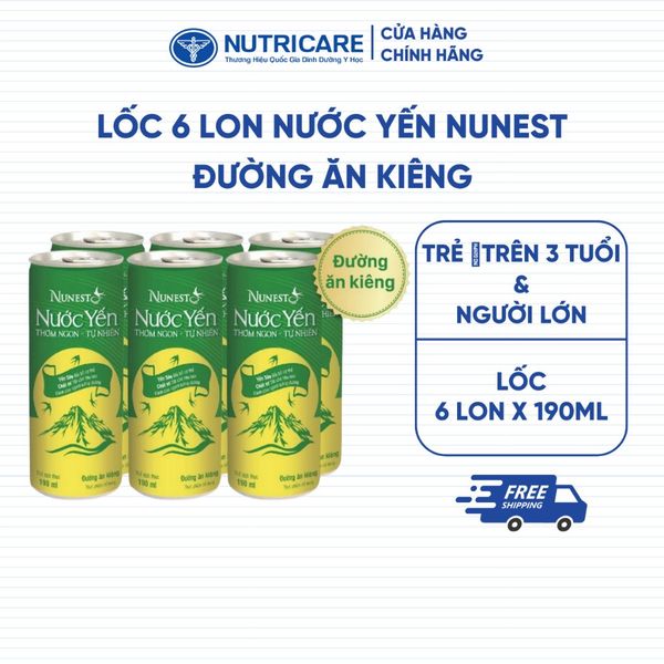 Nước Yến Lon NUNEST Đường Ăn Kiêng Bồi Bổ Sức Khoẻ Tốt Cho Tiêu Hoá Dành Cho Người Kiêng Đường 190ml