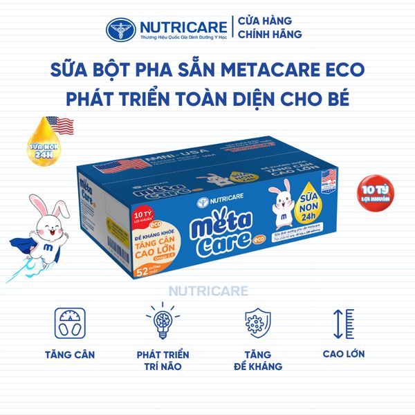 Thùng 48 Hộp Sữa Bột Pha Sẵn METACARE ECO Nutricare Tăng Cân Chiều Cao Tăng Sức Đề Kháng Từ 1 Tuổi Với Sữa Non 24H