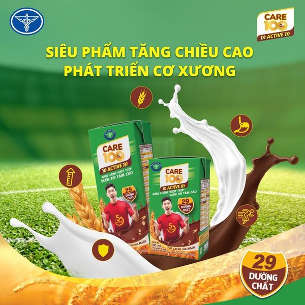 Thùng 48 Hộp Sữa Cacao Lúa Mạch CARE 100 ACTIVE Nutricare Phát Triển Chiều Cao Cơ Xương Khớp Dành Cho Trẻ Từ 3 Tuổi