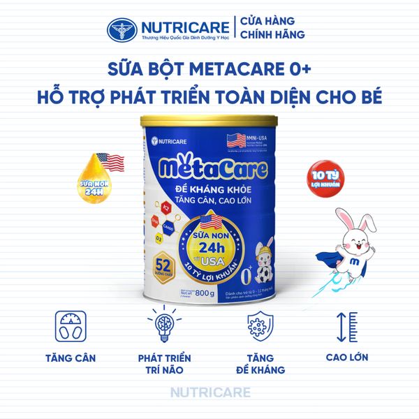 Sữa Bột METACARE 0+ Nutricare Giúp Bé Tăng Cân Phát Triển Chiều Cao Tăng Cường Sức Đề Kháng Bé 0-12 Tháng Tuổi 800G/Lon