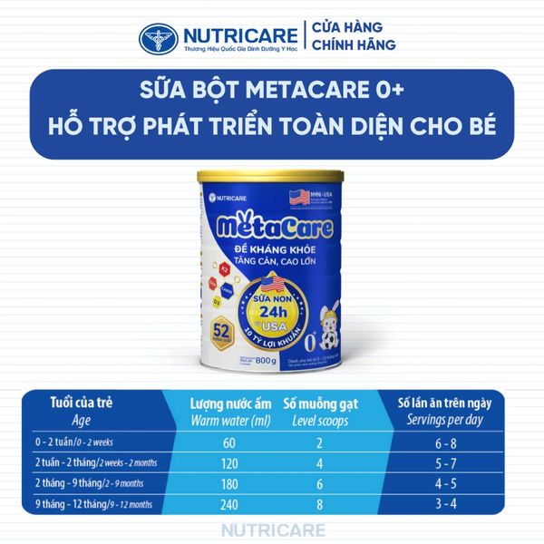 Sữa Bột METACARE 0+ Nutricare Giúp Bé Tăng Cân Phát Triển Chiều Cao Tăng Cường Sức Đề Kháng Bé 0-12 Tháng Tuổi 800G/Lon