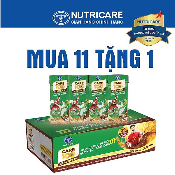 Thùng 48 Hộp Sữa Cacao Lúa Mạch CARE 100 ACTIVE Nutricare Phát Triển Chiều Cao Cơ Xương Khớp Dành Cho Trẻ Từ 3 Tuổi