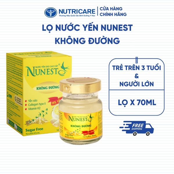 Lọ Nước Yến Sào NUNEST KHÔNG ĐƯỜNG 15% Tổ Yến Ổn Định Đường Huyết Cho Người Tiểu Đường Ăn Kiêng Suy Nhược 70ML/HŨ