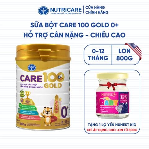 Sữa Bột CARE 100 GOLD GROW 0+ Nutricare Phát Triển Chiều Cao Trí Não Tăng Cân Tăng Cường Miễn Dịch Bé 0-12 Tháng 800G