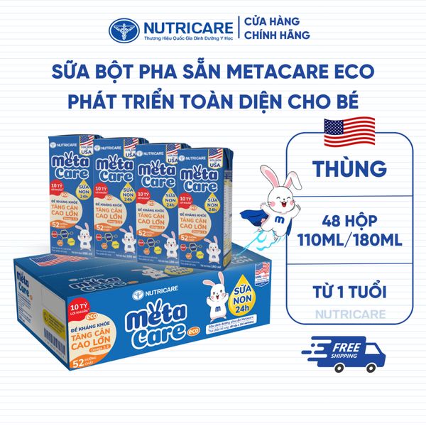 Thùng 48 Hộp Sữa Bột Pha Sẵn METACARE ECO Nutricare Tăng Cân Chiều Cao Tăng Sức Đề Kháng Từ 1 Tuổi Với Sữa Non 24H