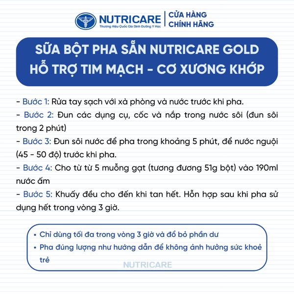 Sữa Bột Nutricare GOLD Giúp Ngủ Ngon Tiêu Hoá Khoẻ Tăng Cường Chức Năng Cơ Xương Khớp Dễ Hấp Thụ và Tiêu Hoá 850G/Lon