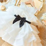  P24_206. Đầm Công Chúa Cao Cấp Trắng Nơ Đen 