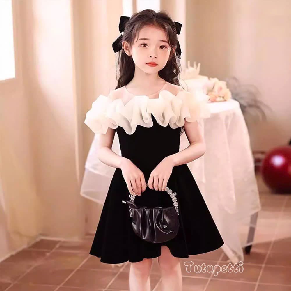  P24_296. Đầm Tiểu Thư Nhung Hàn Cao Cấp Đen 