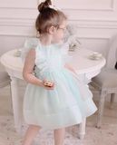  4051.Đầm Tiểu Thư Xếp Pli Xanh 