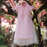  AD25_26. Áo Dài Đính Ngọc Trai Hồng 