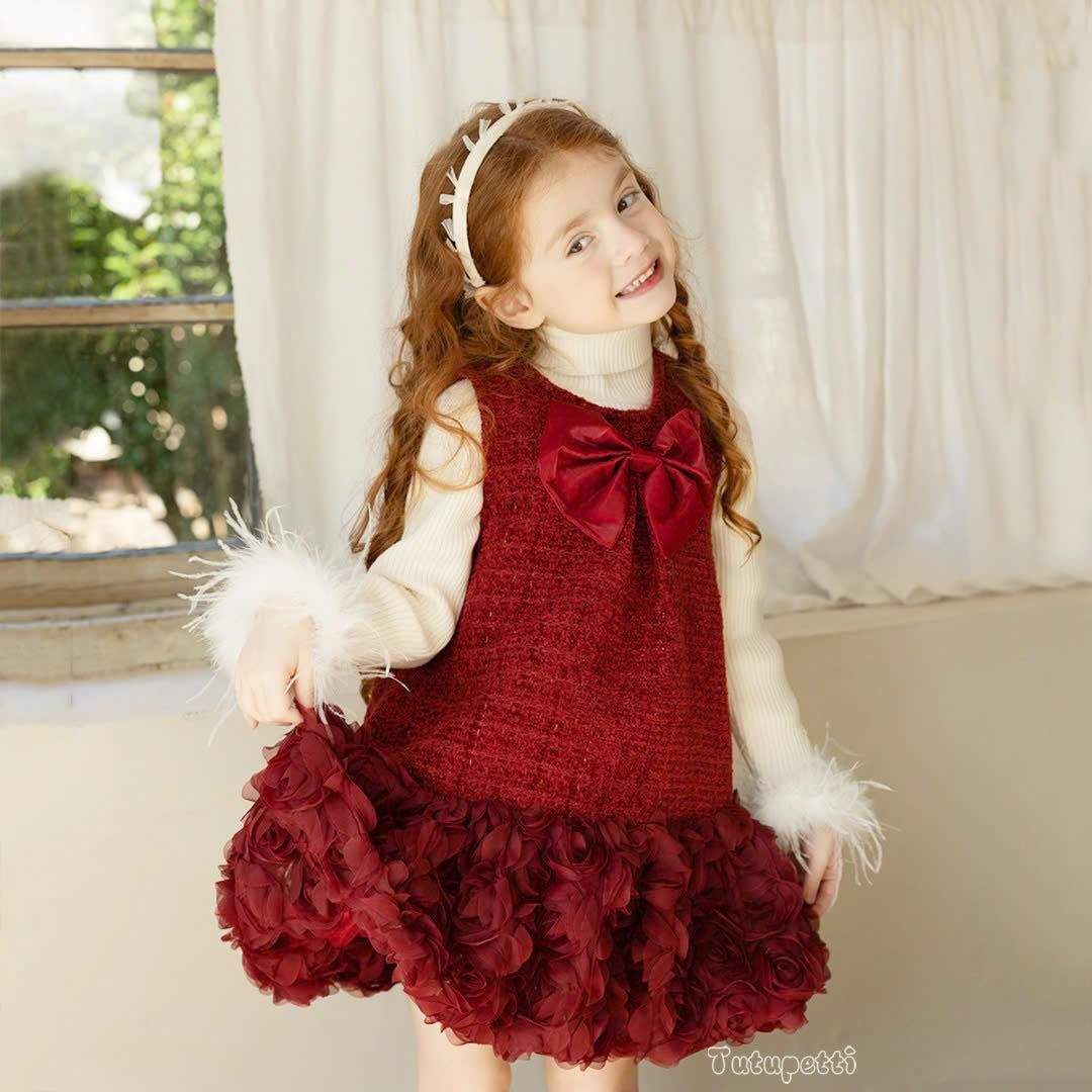  P24_349. Đầm Tiểu Thư Bèo Hoa Đỏ 