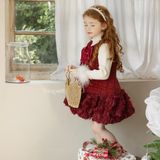  P24_349. Đầm Tiểu Thư Bèo Hoa Đỏ 