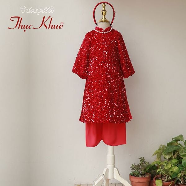  AD25_29. Áo Dài Nhung Kimsa Đỏ 