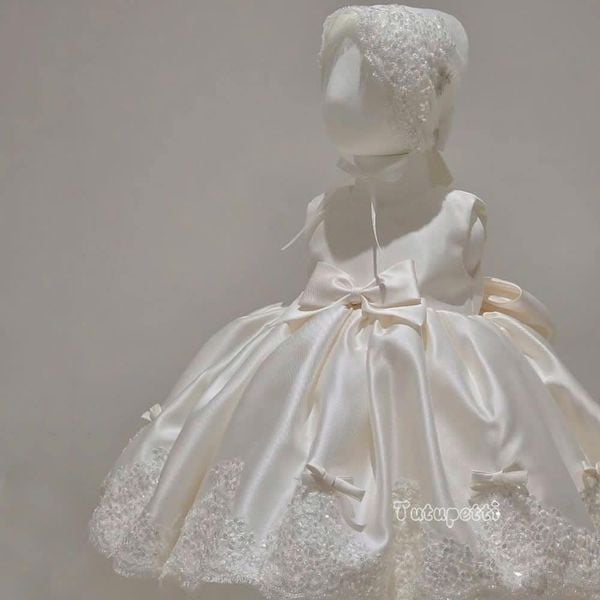  P25_72. Đầm Dự Tiệc Hàn Quốc Ren Nơ Trắng 