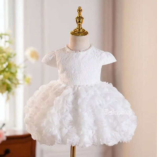  P25_92. Đầm Công Chúa Tầng Hoa Trắng 