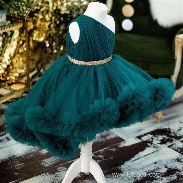  90990.Đầm Tiệc Lệch Vai Xanh Ve Chai 