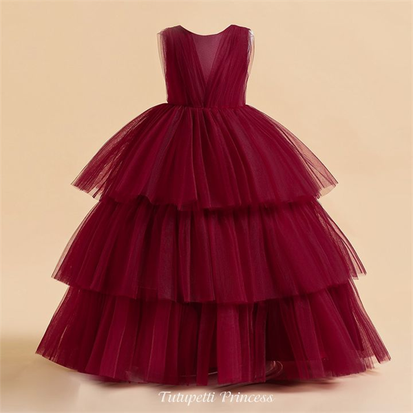  P22_208. Đầm Dạ Hội Xòe Tầng Đỏ 