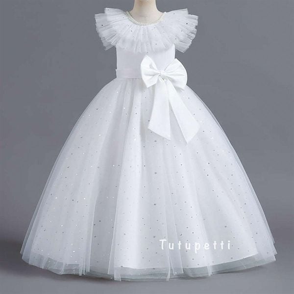  P24_53. Đầm Công Chúa Trắng Xoè Nơ 