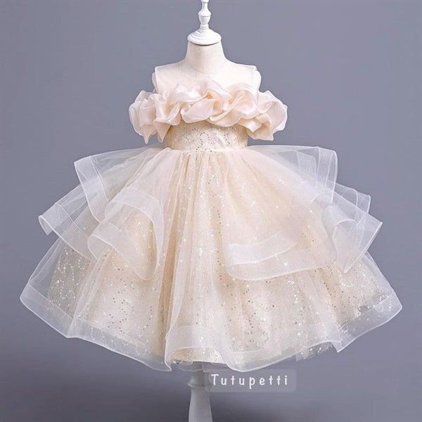  P24_86. Đầm Công Chúa Bồng Bềnh Kem 