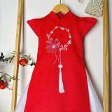  AD25_26. Áo Dài Đính Ngọc Trai Đỏ 