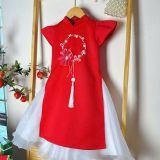  AD25_26. Áo Dài Đính Ngọc Trai Đỏ 