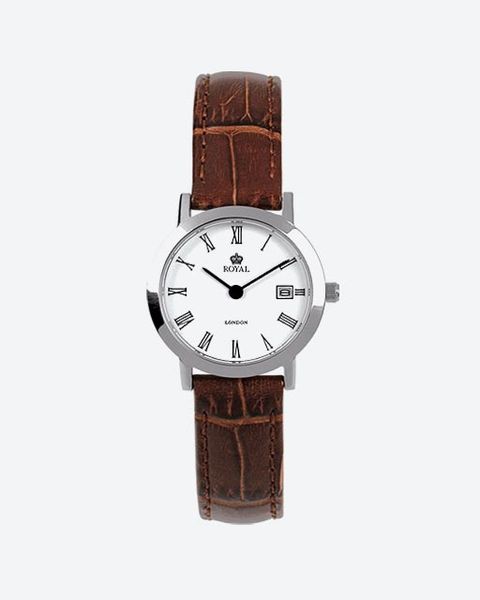 Đồng Hồ Nữ Analog Mặt Trắng Dây Da Nâu 26mm