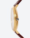 Đồng Hồ Nữ Mặt Tròn Viền Gold Dây Da Vân 33mm