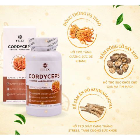 Viên uống Felix Cordyceps đông trùng hạ thảo hỗ trợ bồi cơ thể (Hộp 30 viên)