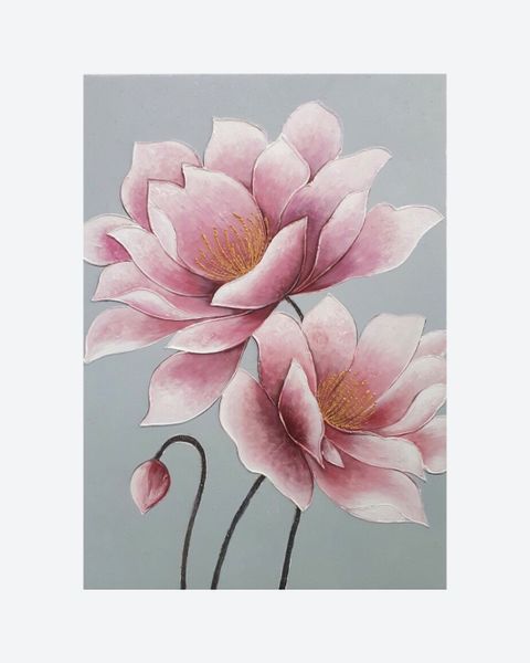 86B69-031 - Tranh Sơn Dầu Vẽ Thủ Công Sen Hồng Nhuy Hồng 86B69-031 (60*90Cm
