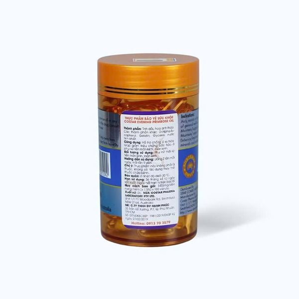 Tinh dầu hoa anh thảo Costar Evening Primrose Oil hỗ trợ nội tiết tố nữ (100 viên)