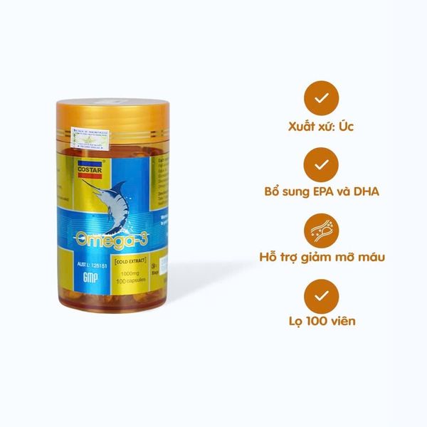 Viên uống dầu cá Costar Omega 3 1000mg bổ sung EPA và DHA (100 viên)