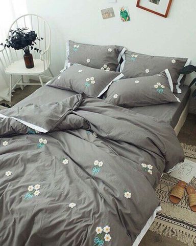 Bộ Drap & Vỏ Chăn Cotton Thêu Hoa Bygu Florent 160X200Cm Ct015 (CT015)